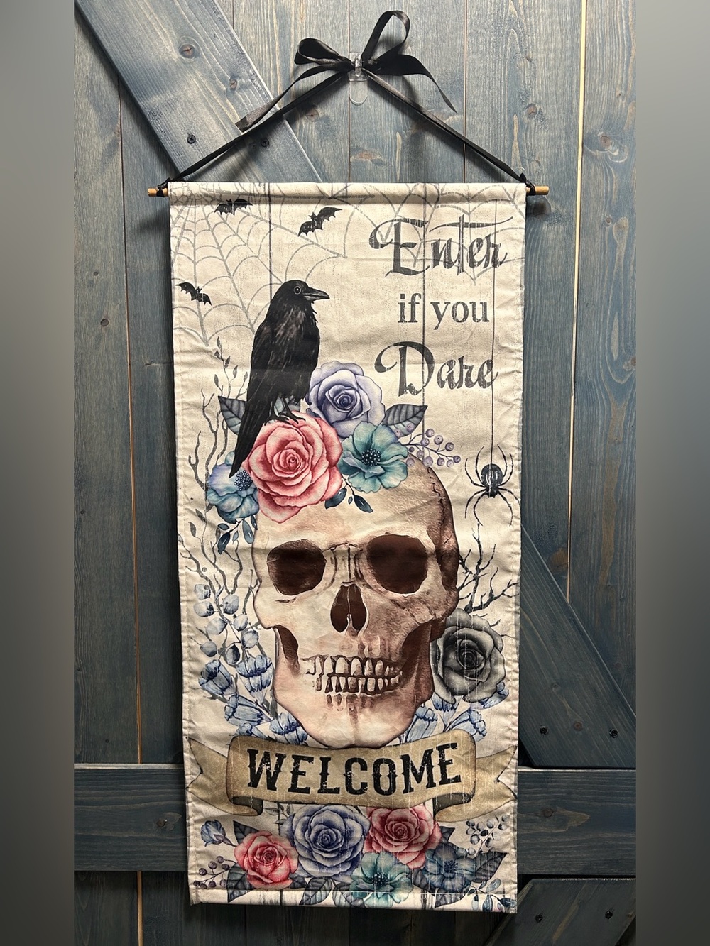 Enter If you Dare Halloween Gothic Day of the Dead Hanging Banner 14"W x 29.5"L